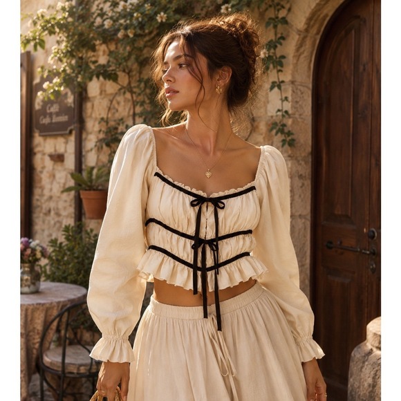 Thirty Thirty Tops - Thirty Thirty Milkmaid Crop Top S Cream Coquette Balletcore Renaissance Regency
